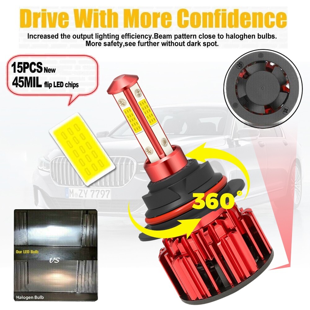 2x 9007/HB5 LED Headlight Bulbs Kit 6500K White High Low Beam Light Super Bright