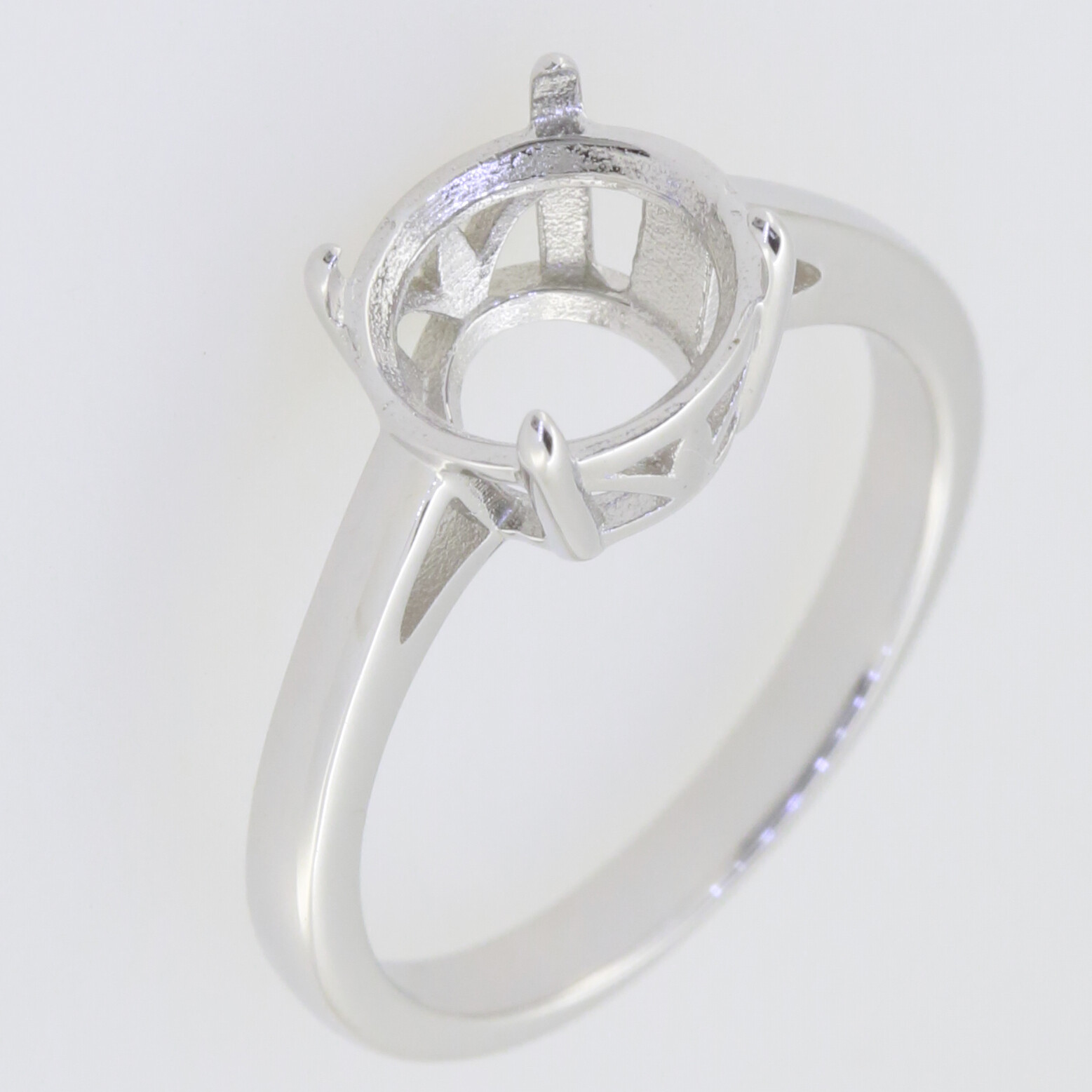 Sterling Silver Semi Mount Ring Setting Round RD 9x9mm Solitaire White