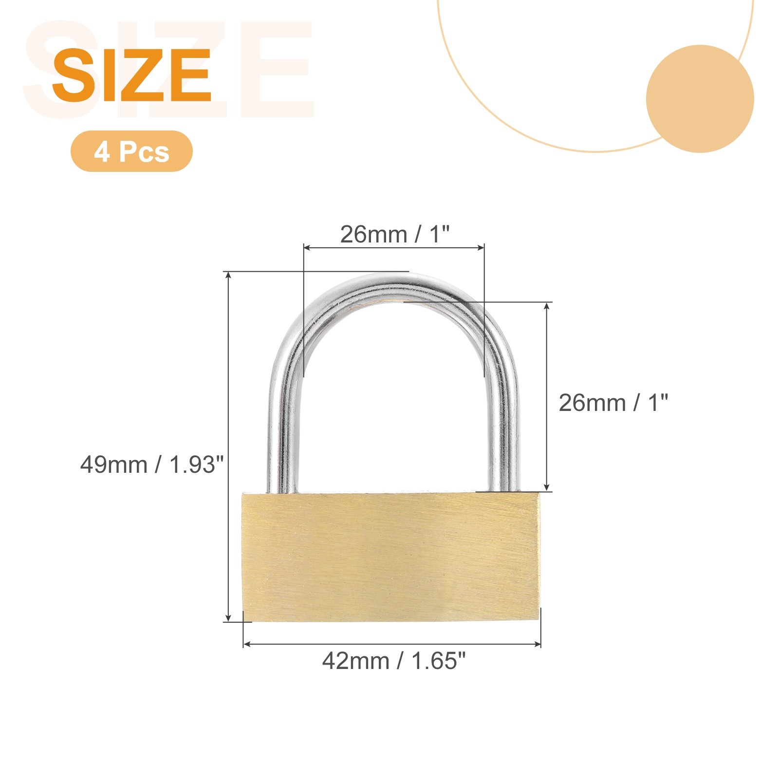 4Pcs Solid Brass Padlock with Key 1-5/8" Wide Body Small Locks Lock