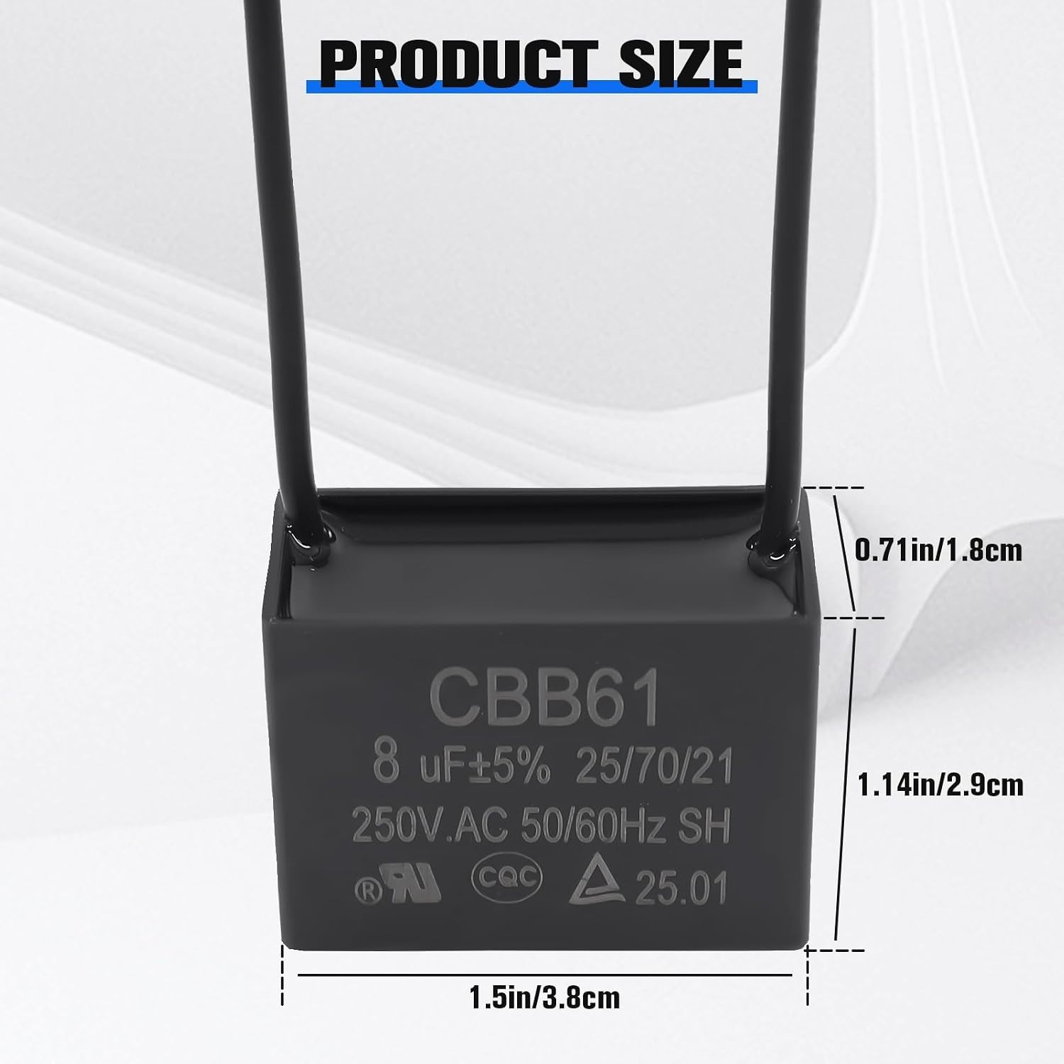 Durable 8uF 250VAC Ceiling Fan Capacitor - Rectangular Shape, High Performance