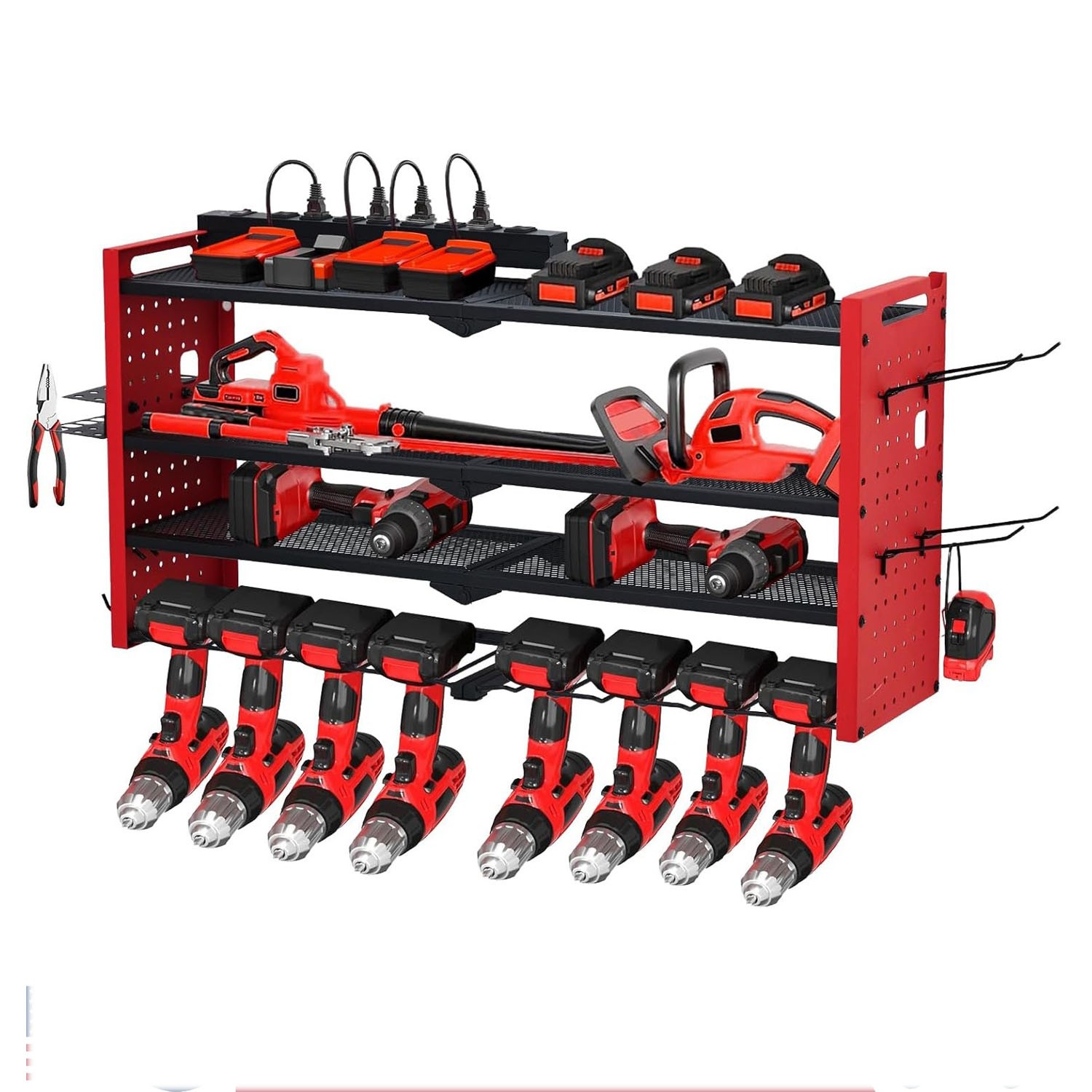 4-Layer Power Tool Organizer Wall Mount Extended Heavy Duty w/ Charging Station