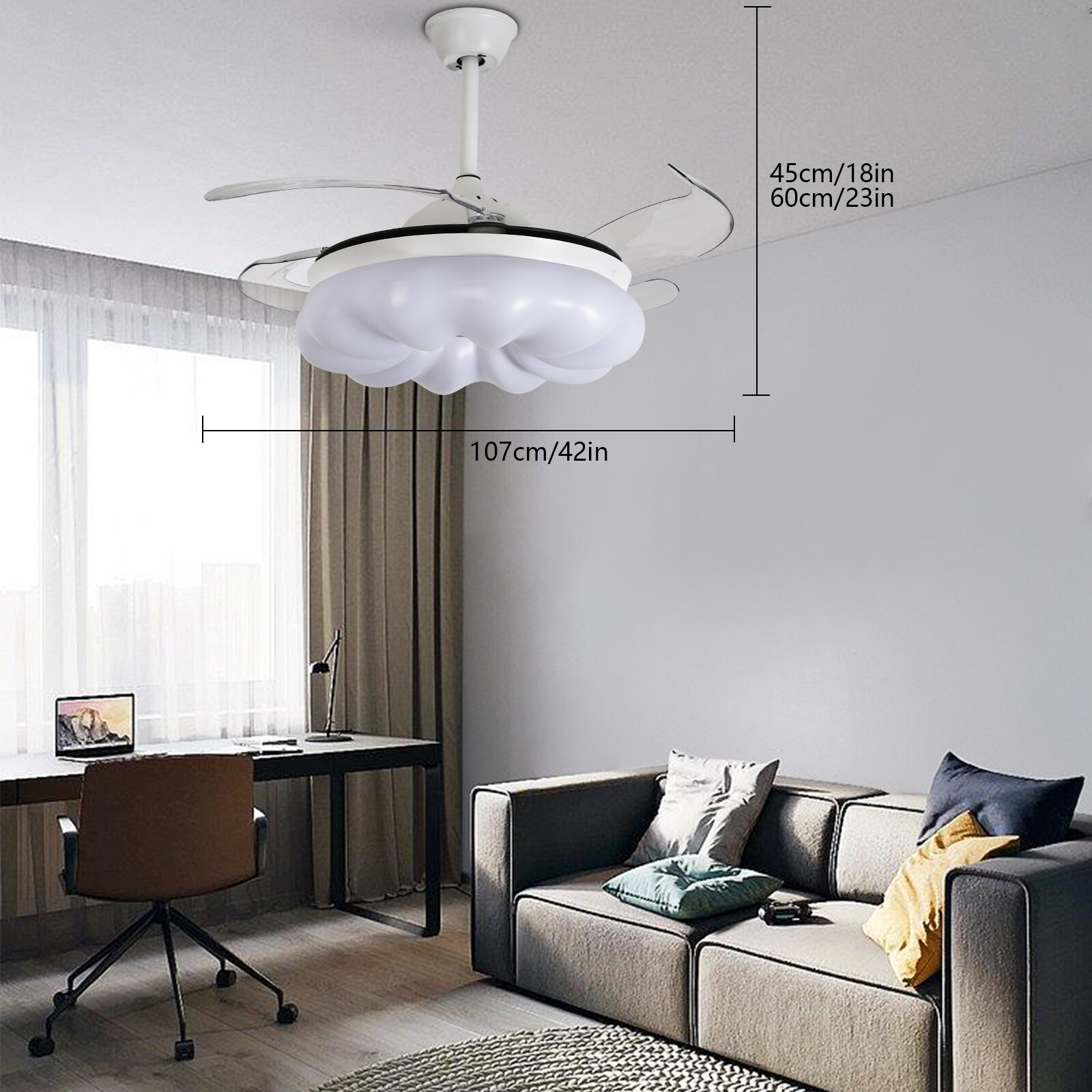 42 Inch LED Ceiling Fan w/ Lights & Remote Control Retractable Ceiling Fan NEW??