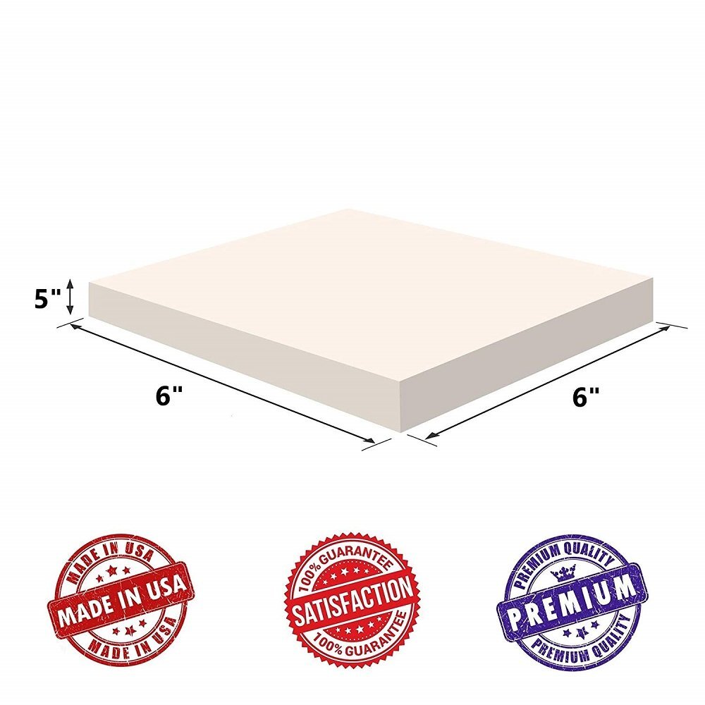 Upholstery Visco Memory Foam (5"Hx6"Wx6"L) Square Sheet, 3.5 lb High Density