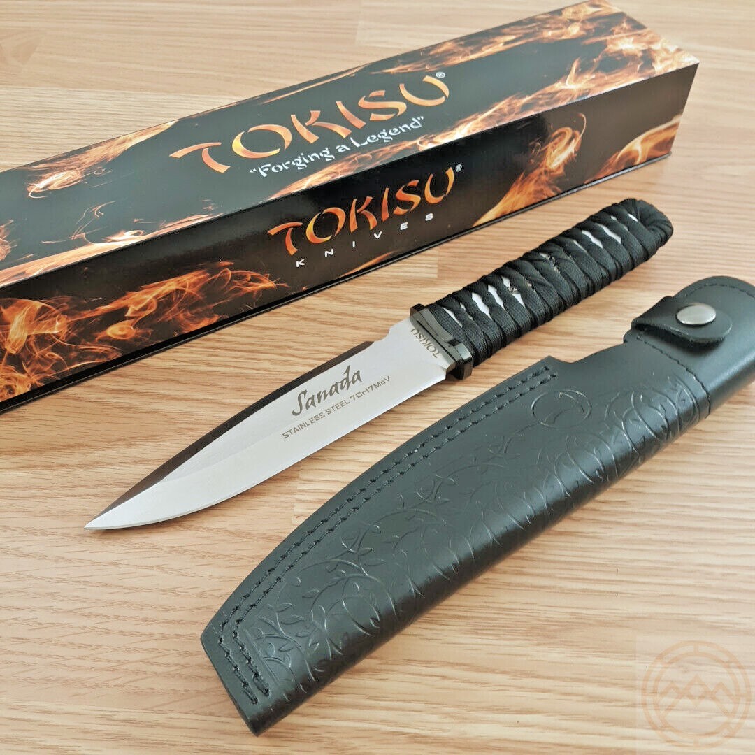Tokisu Sanada Fixed Knife 6.02" 7Cr17MoV Steel Blade Black Lace-Up Handle 32498