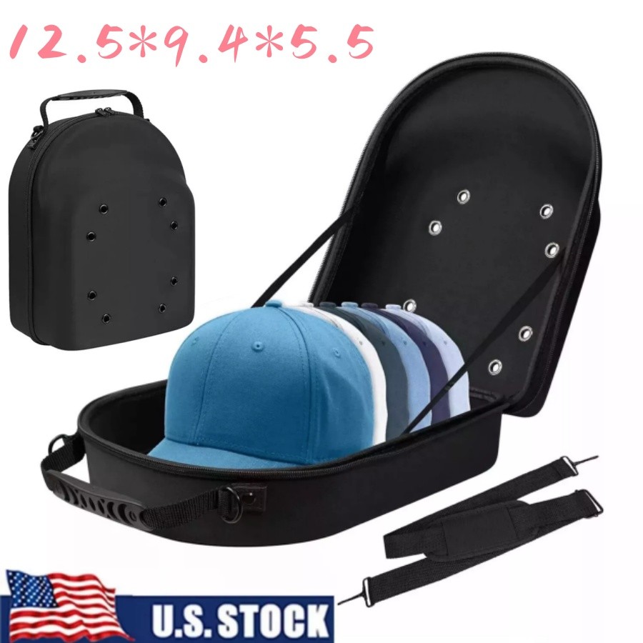 Baseball Cap Carrier Hat Box Travel Case for Hats Caps Fits 6 Hats Black Zipper.