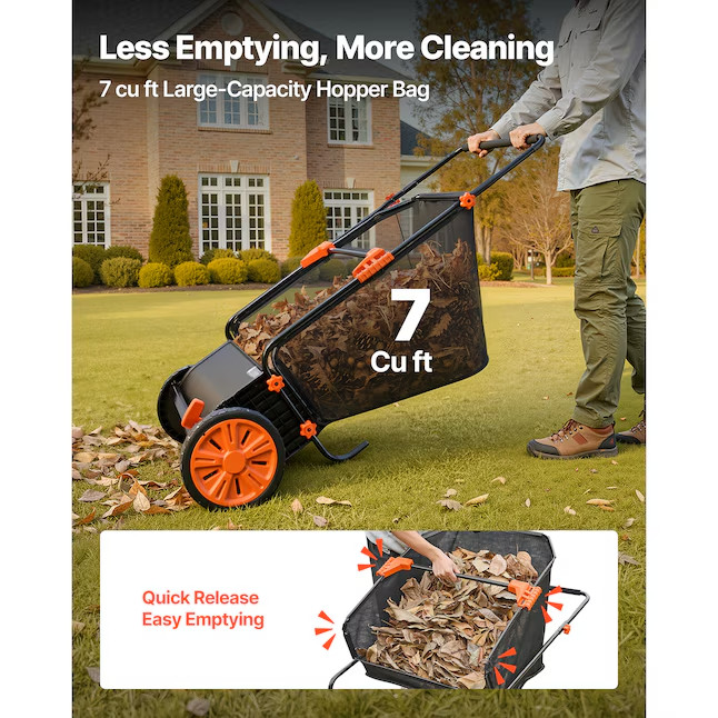 VEVOR 26" Push Lawn Sweeper w/ 7 cu.ft Hopper & Adjustable Brushes