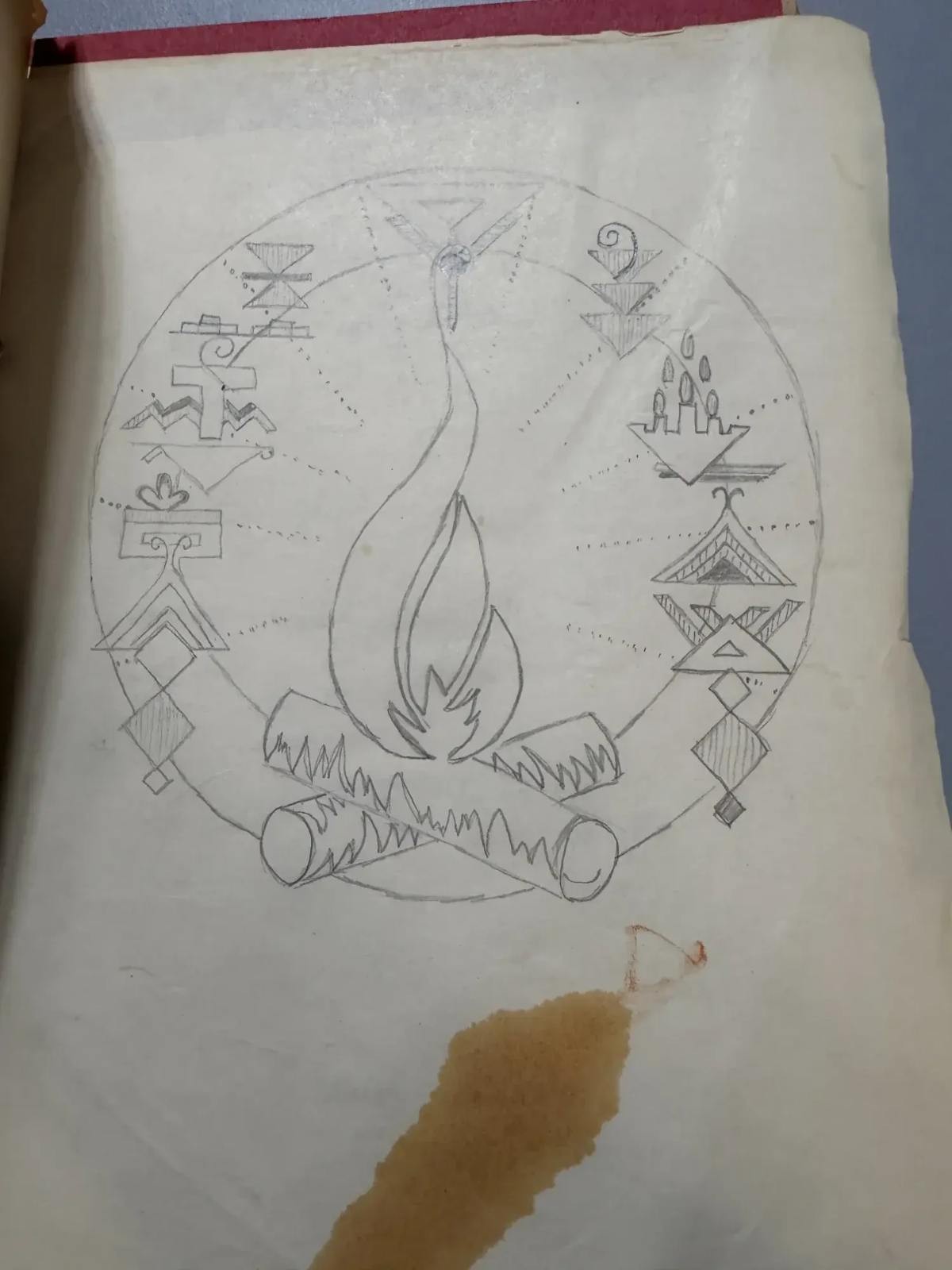 Vintage 1950s Handwritten Campfire Girls Scrapbook with Drawings and Memorabilia