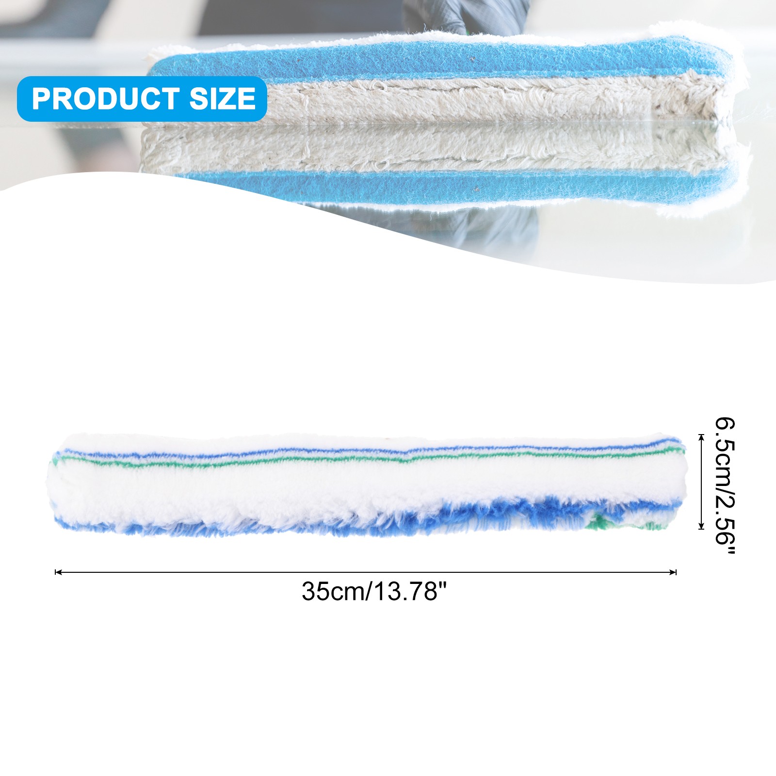 Microfiber Window Scrubber Replacement Head 13.78 Inch Blue/Green/White