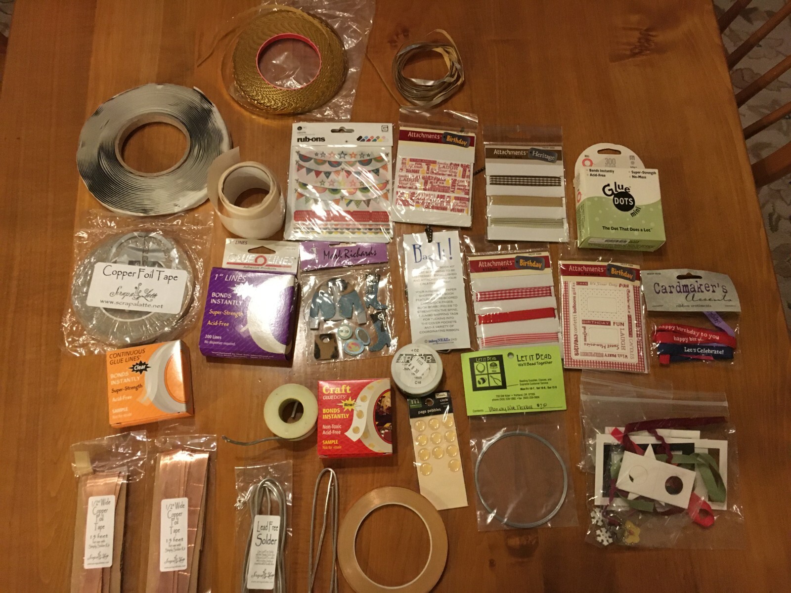 Crafting Supply Memory Book Assortment (19) Foil Tapes, Glue Dots, Solder Ribbon
