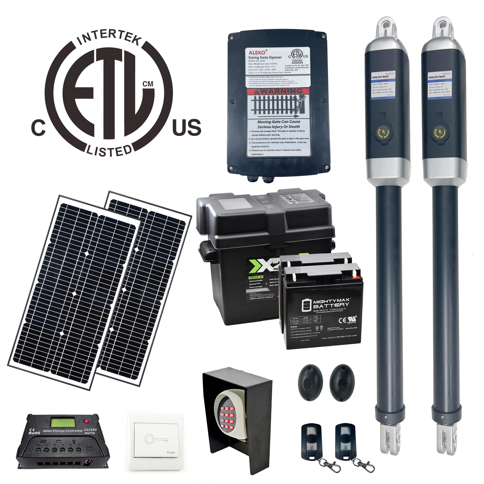 ALEKO Full Solar Kit ETL Listed Swing Gate Opener for Dual Gates up to 1320 lb