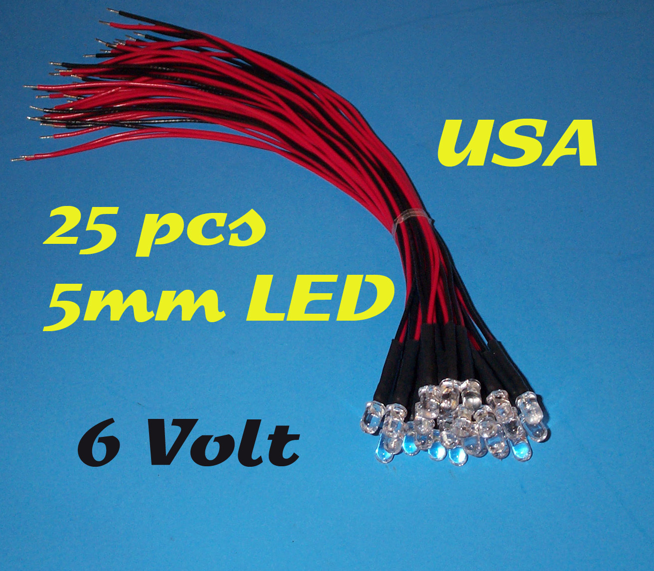 25 PRE WIRED 5mm RED/BLUE ALTERNATING - LED LIGHTS 6 VOLT 6V PREWIRED