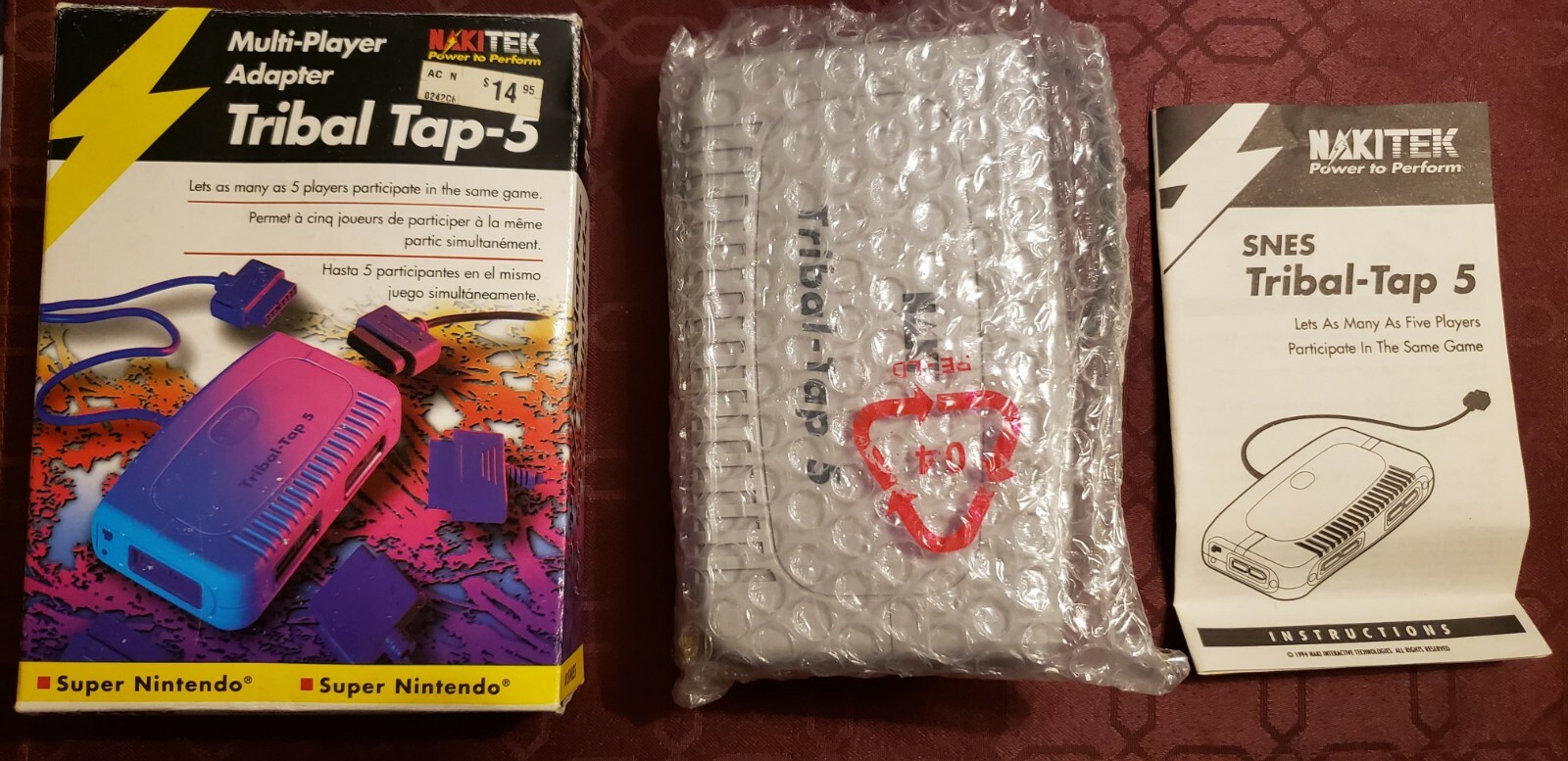 Super Nintendo SNES Naki Tek Tribal Tap-5 Multitap Adapter - Open New In Box