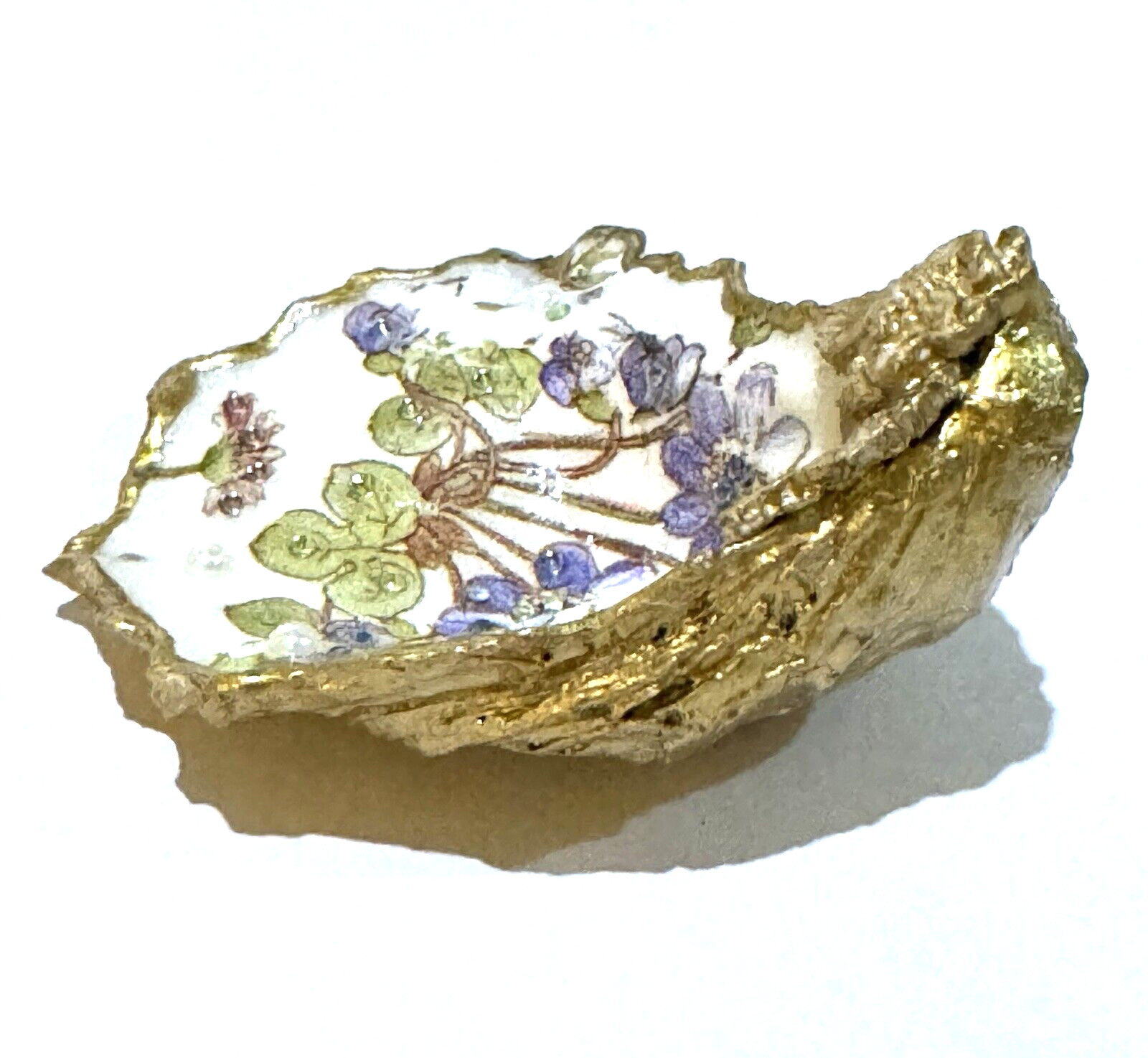 Blue Flowers Oyster Shell Decoupage Embellishments Rhinestones Pearls Handmade