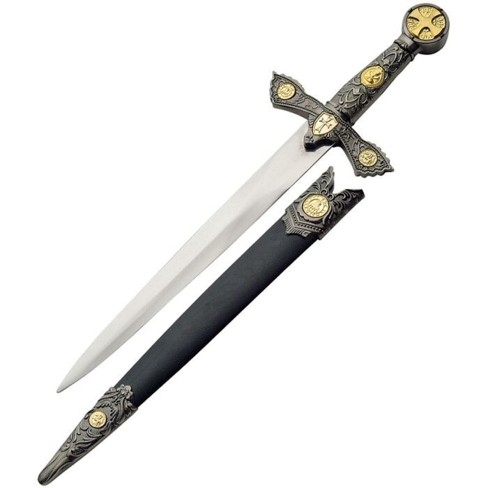 Knights Of Templar Dagger 9" Stainless Blade Zinc Handle Synthetic Scabbard