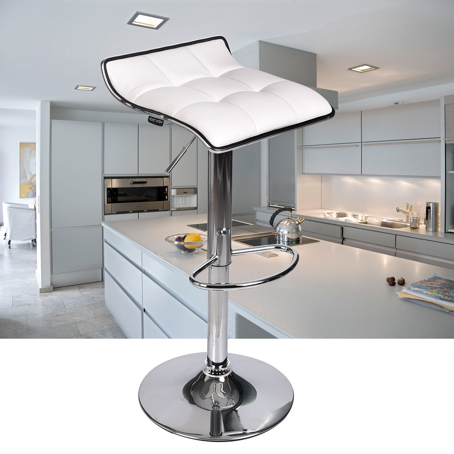 Set Of 2 Bar Stool Swivel Leather Seat Adjustable Pub Table Round Top Kitchen US