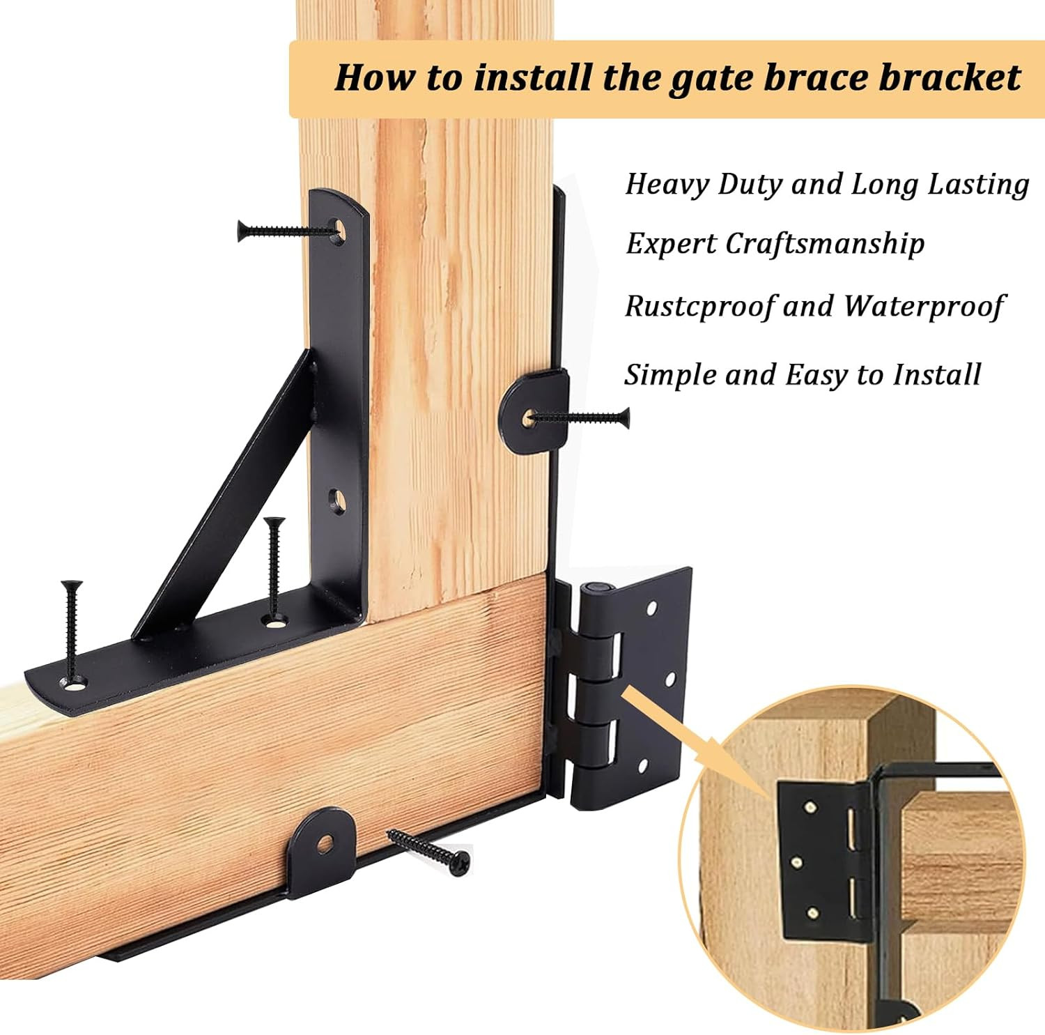 Heavy Duty Fence Gate Kit, Gate Corner Brace Bracket with a Self-Locking Gate La