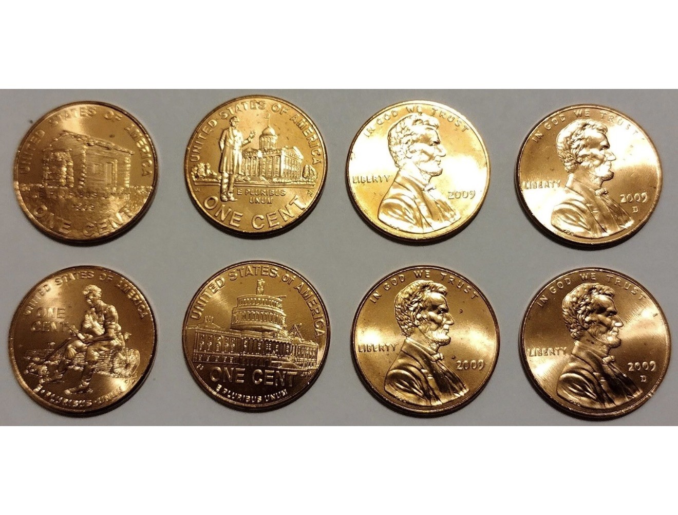 Complete Set 8 PCS Lincoln 2009 Cent Penny P & D Mint, Uncirculated Limited BU