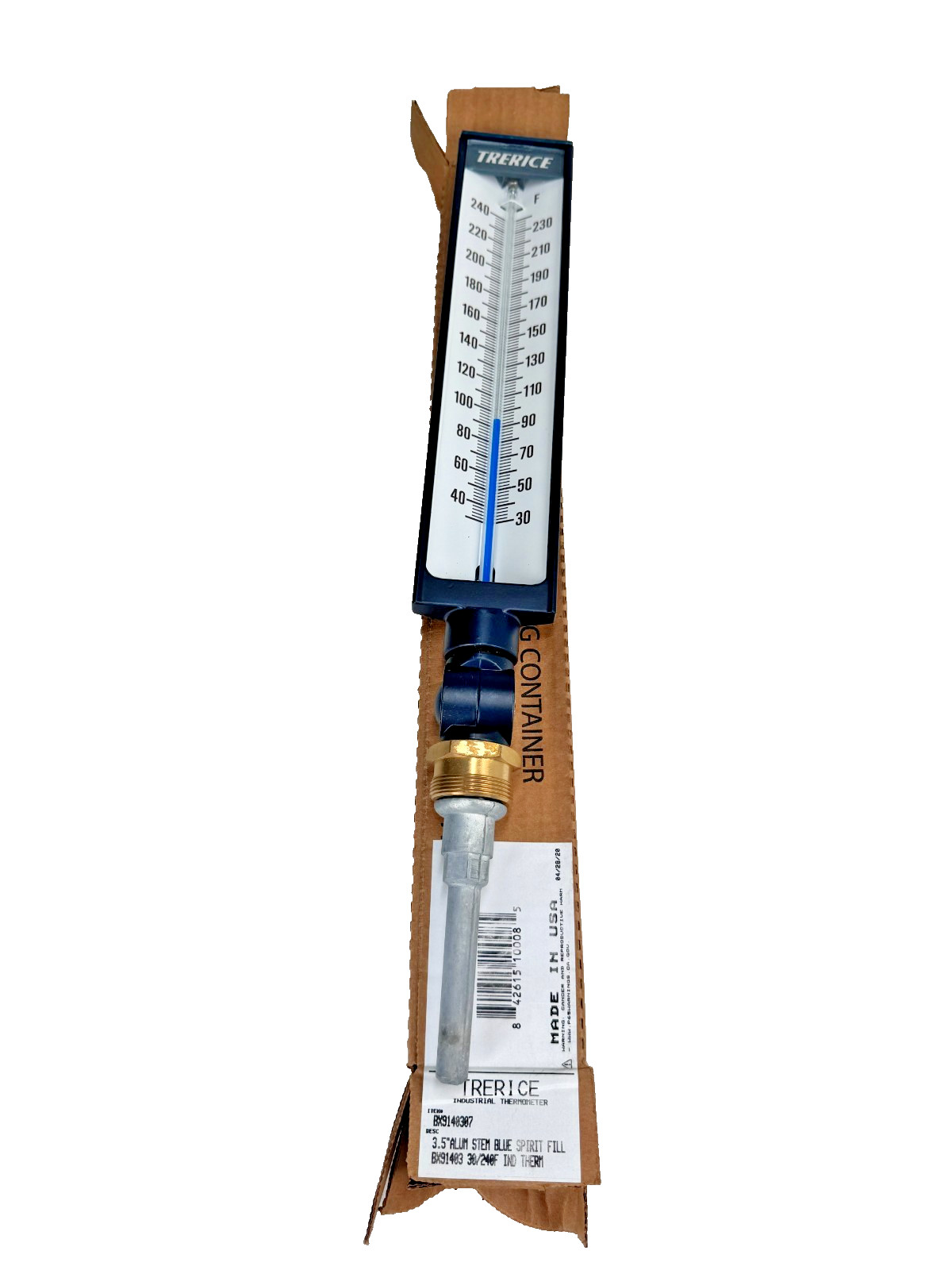 TRERICE BX9140307 Industrial Thermometer 30-240F, 3-1/2" Stem, 9" Display (NIB)