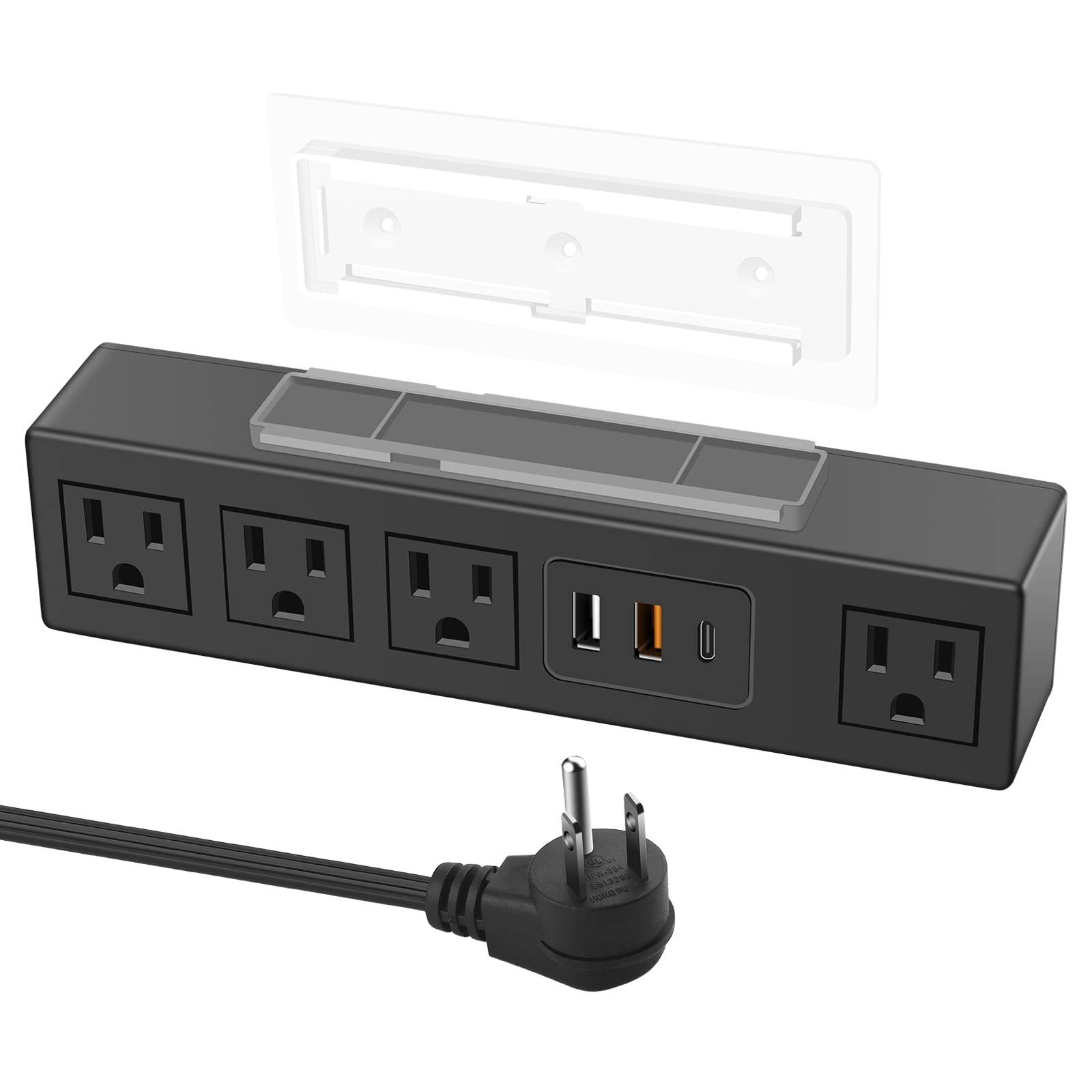 Under Desk Power Strip with 3M Adhesive, Removable Under Desktop Mount Plug w...