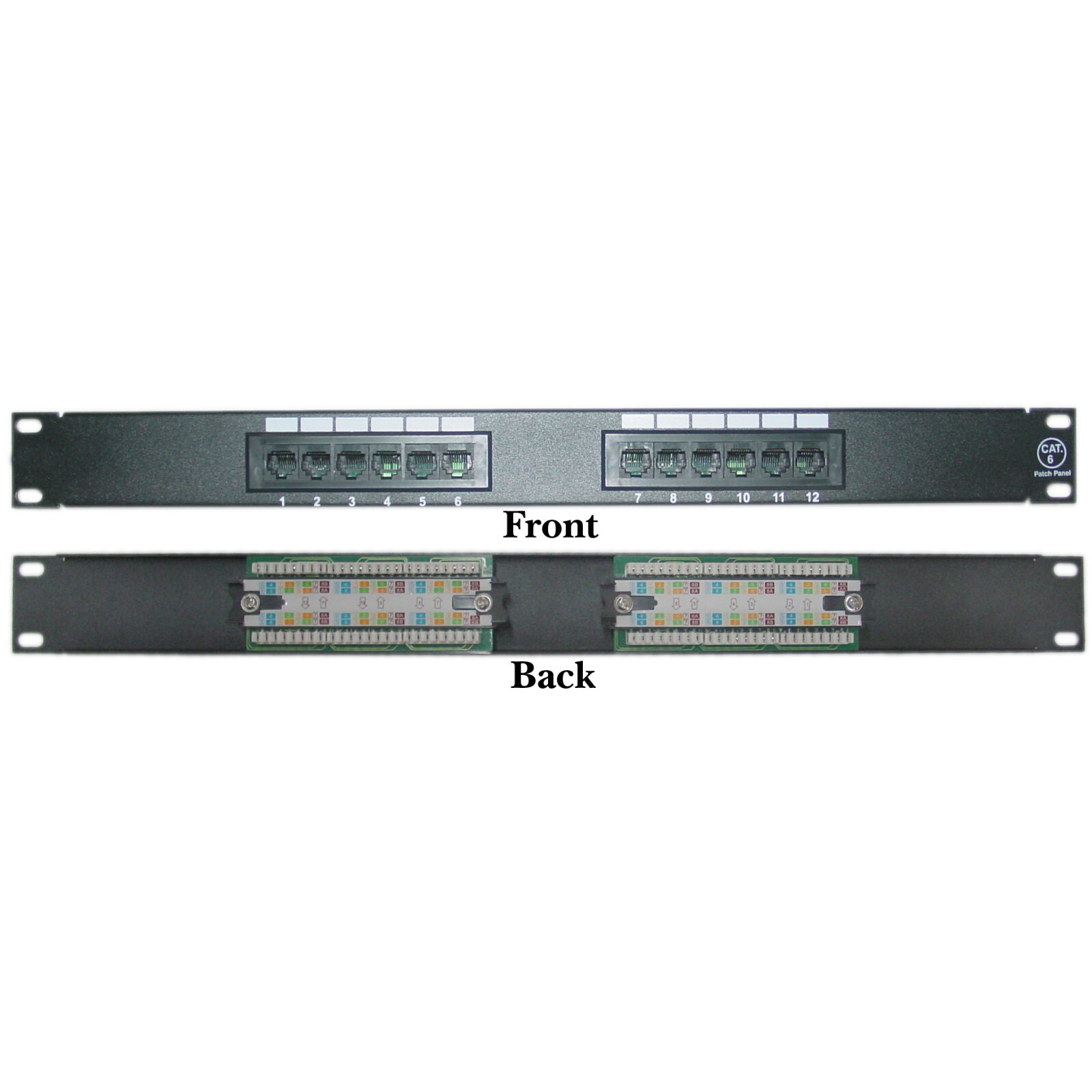 1U Networking Rackmount 12 port Cat6 Patch Panel, Horizontal