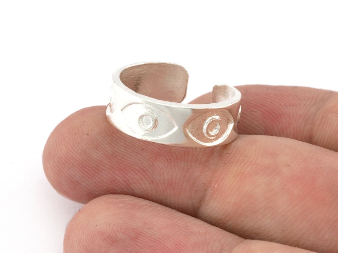 Eye Band Ring Embossment Adjustable Ring Shiny Silver Plated Brass 7-10US 4922