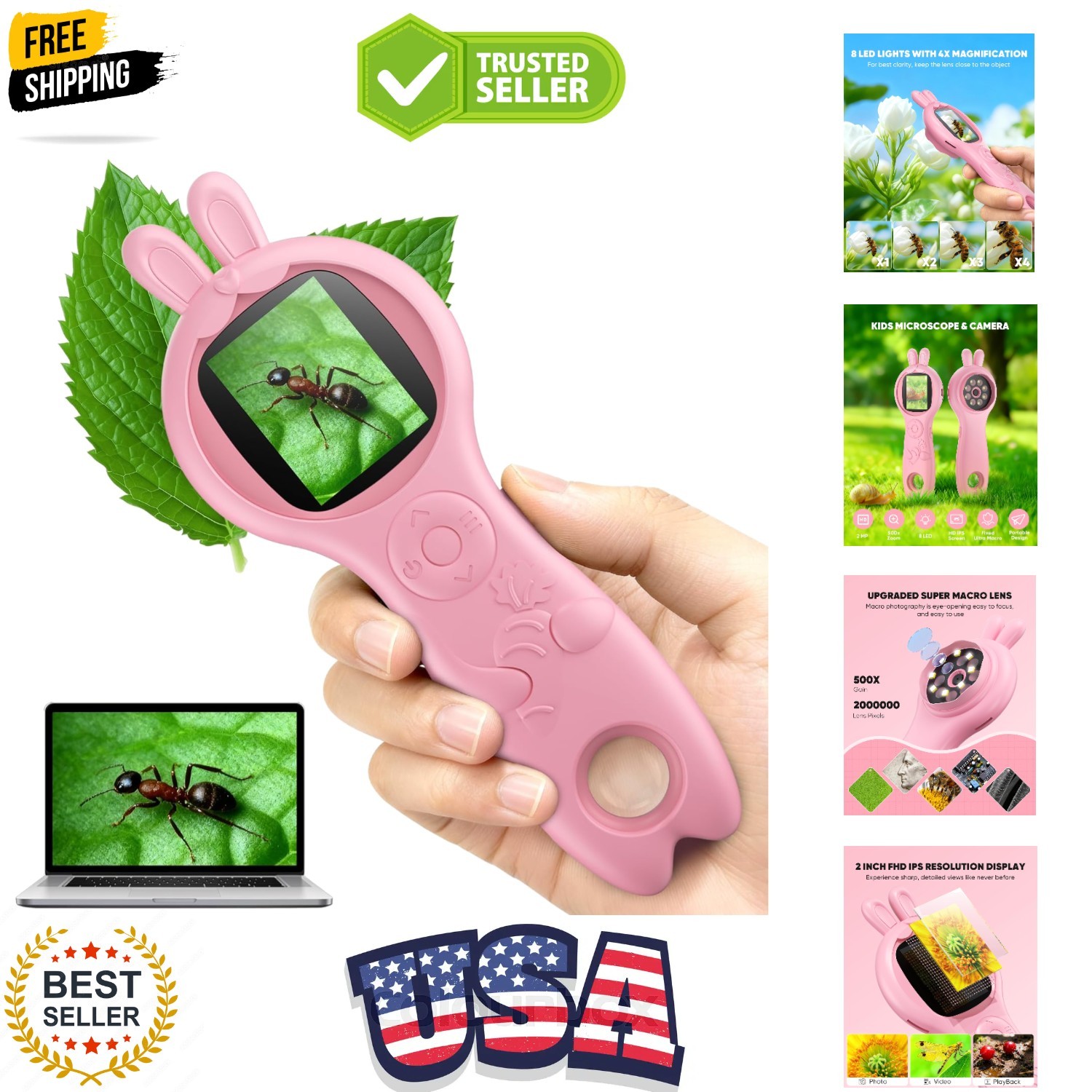Mini Pocket Digital Microscope, Macro Fixed Focus Magnifying Glass, Portable ...