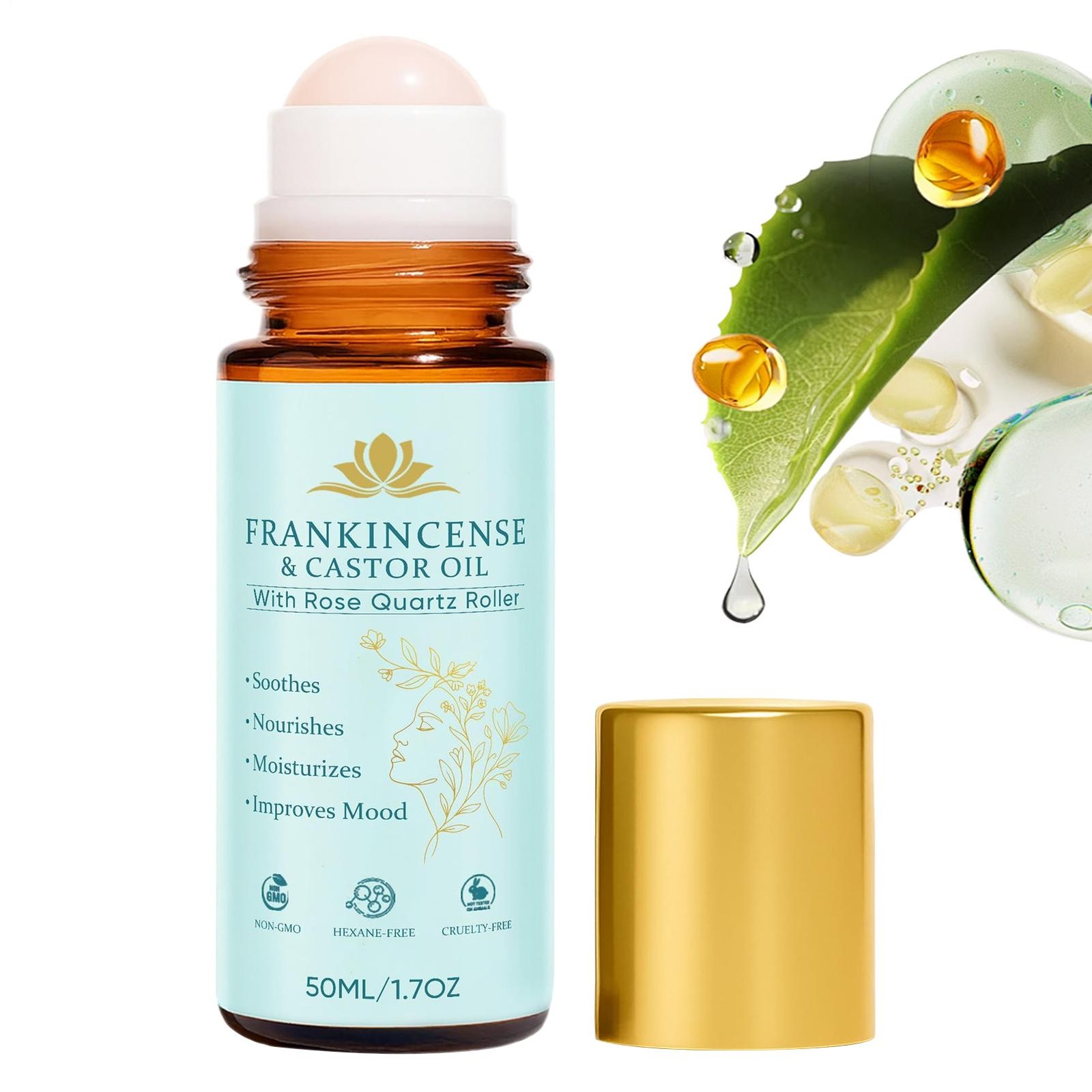 Frankincense & Castor Oil With Rose   Roller, Firm Skin & Reduce Line 50ml