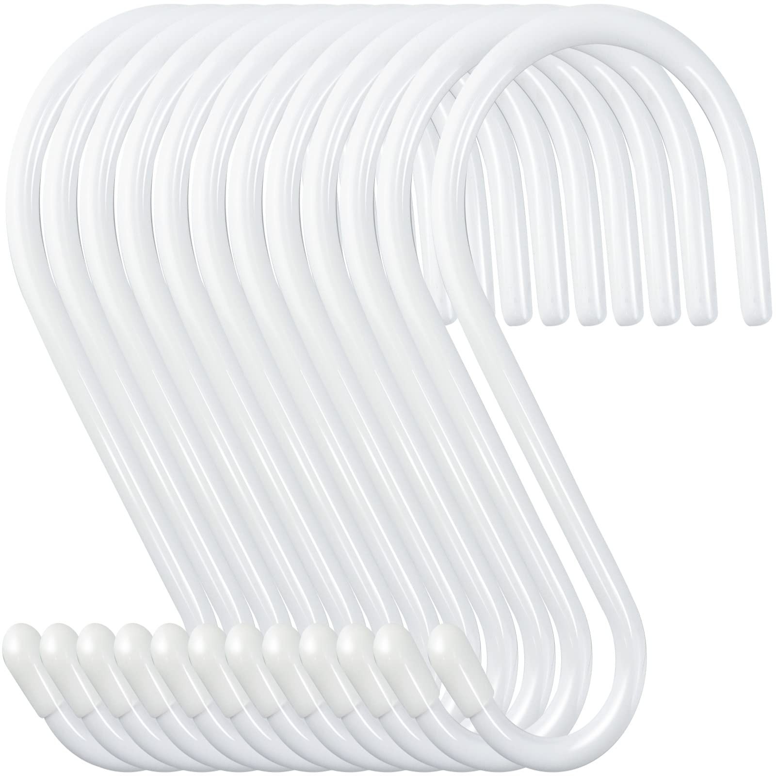 12 Pack 4-1/2 Inch White S Hooks for hanging, Large Vinyl Coated S Hangers Ho...