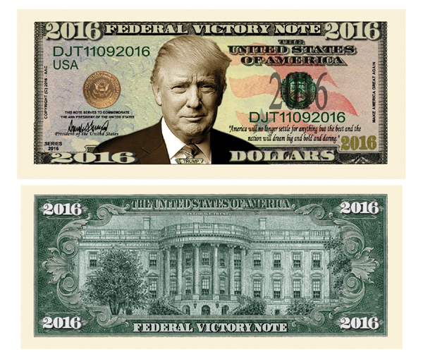 Pack of 10 Donald Trump Presidential Victory Money Novelty 2016 Dollar Bills