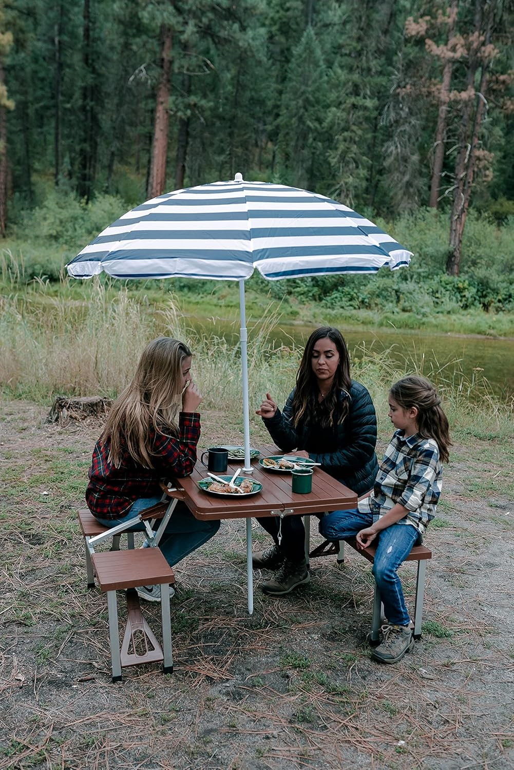 Picnic Table and Umbrella Combo - Brown