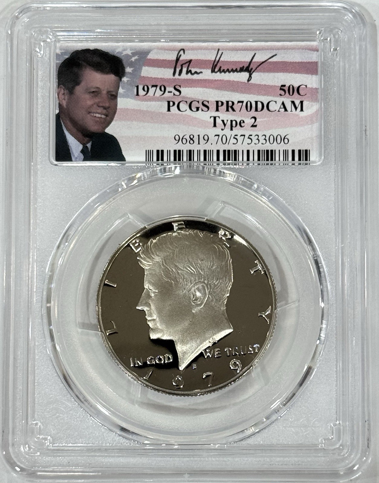 1979 S Type 2 Clad Kennedy Half Dollar PCGS PR70DCAM, Portrait Label