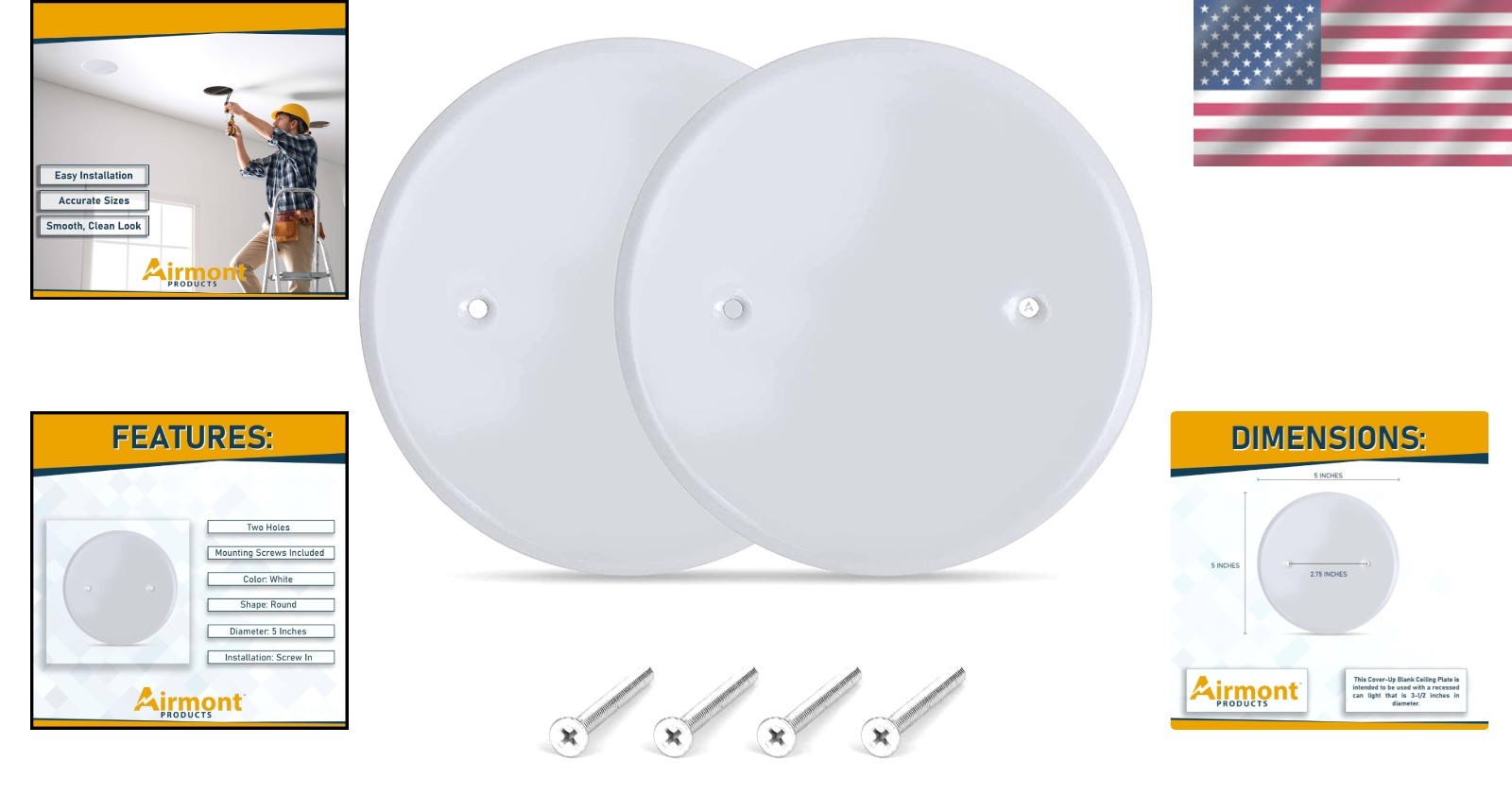 Clean & Modern 5-Inch White Metal Ceiling Covers for Electrical Boxes - 2 Pack