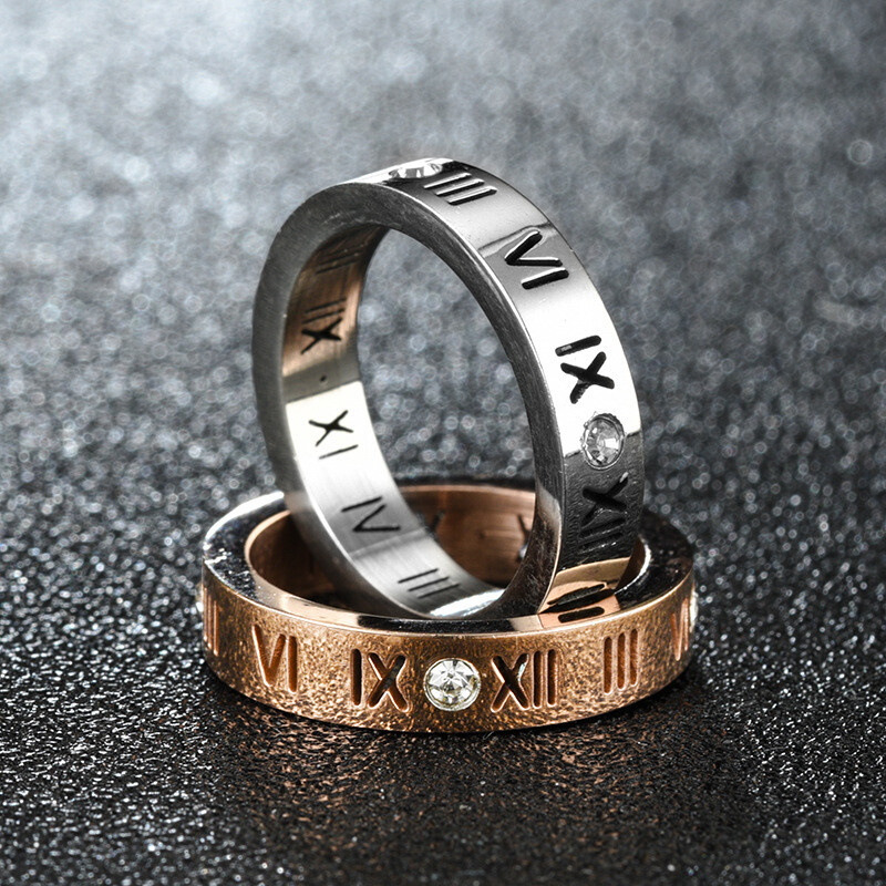 Stainless Steel Roman Numeral Wedding Ring Men Women Jewelry Size 6-13 Gifts US