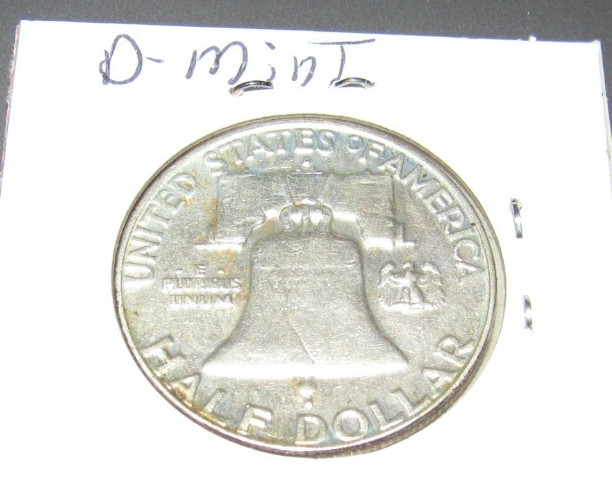 "FINE Silver 1958 d Denver Mint Franklin Silver Half Dollar 1/2 dollar .50 cents