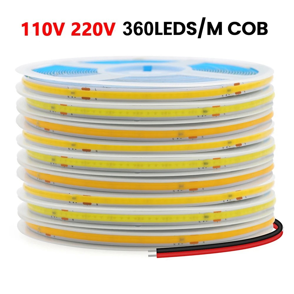 32.8ft 110V COB LED Strip Light Flexible Tape Lights 360LEDs/M Linear Lighting