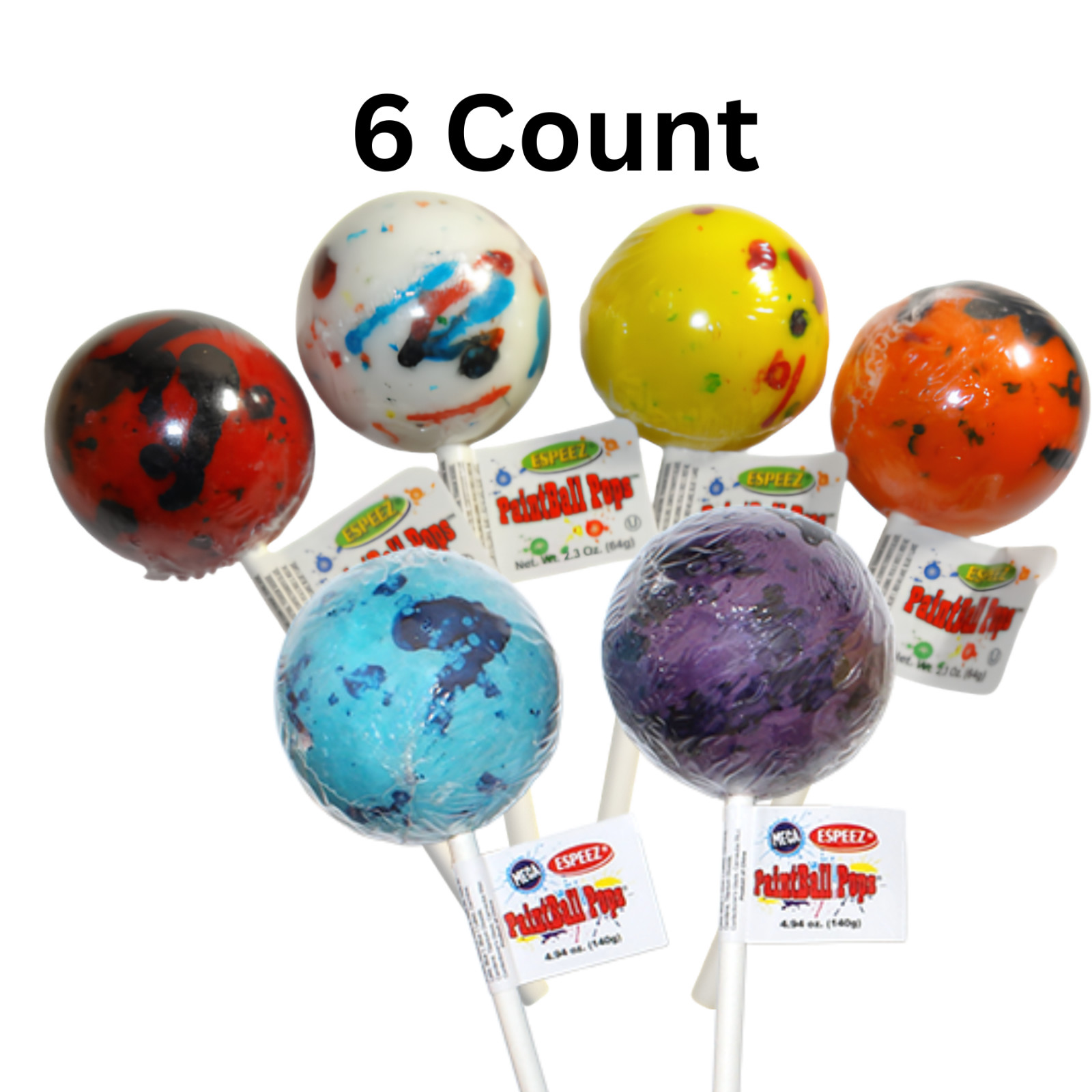 Giant Jawbreakers on a Stick 6 Count Paintball Pops 9 Layer Candy
