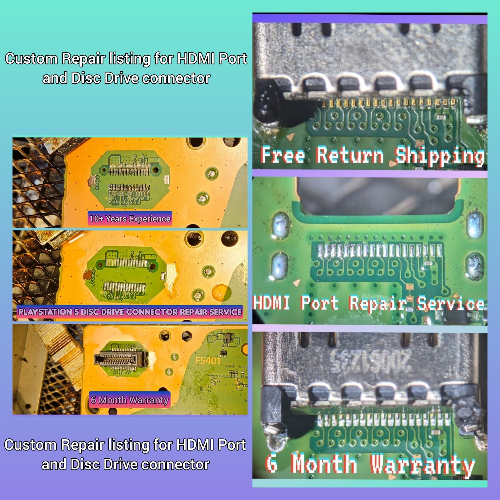Custom Repair Listing For PS5 - HDMI Port And Disc Drive Connector - 6 Mo. Warr.