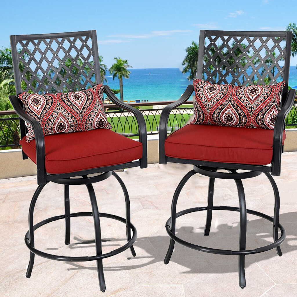 Outdoor Patio Swivel Chairs Set of 2 Bar Height Stools Bistro Set with Cushion