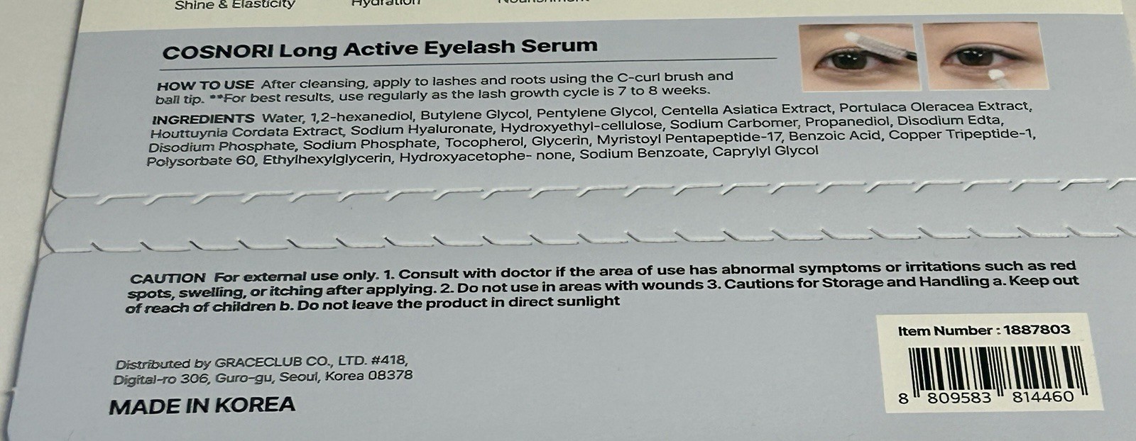 COSNORI Long Active Eyelash Serum, 9g x2, Vegan, Korean Lash Growth, Dual Brush.