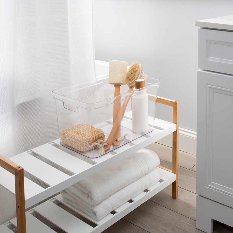 Large Lidded Storage Bin W/ Easy Grip Handles Home Office Bathroom Organization
