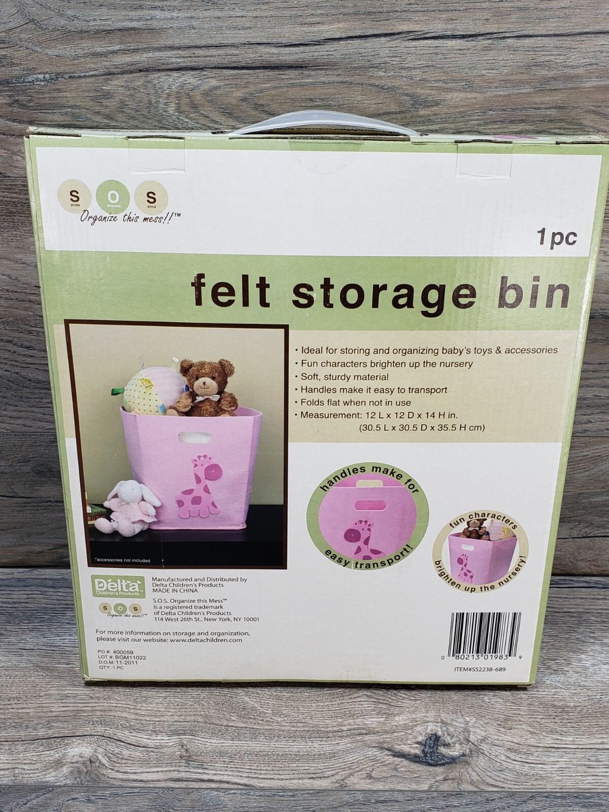Delta Felt Storage Bin 12" X 12" 14" Pink Giraffe