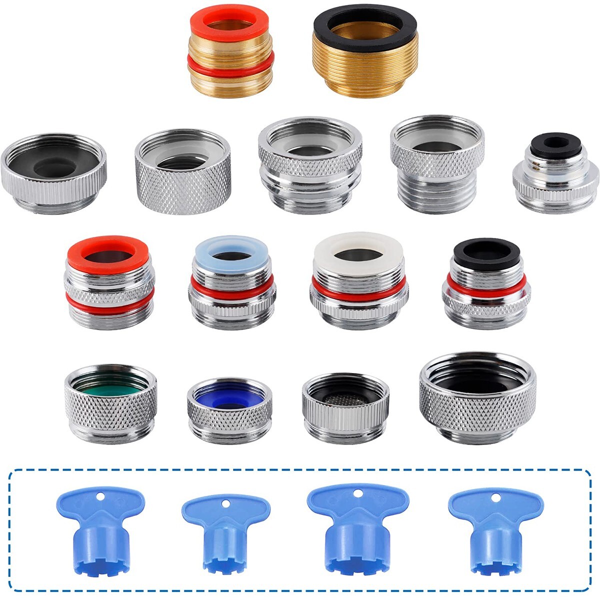 15 PCS Faucet Adapter Kit Brass Sink Aerator Adapters Male Female Sink Adapters