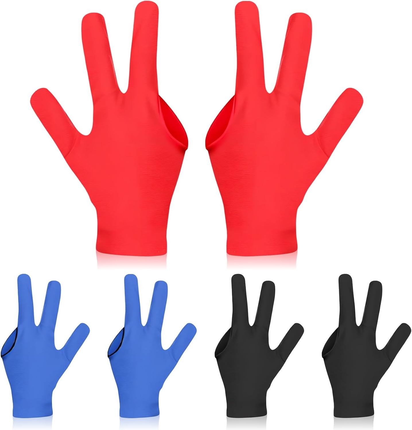 6 Pcs 3 Fingers Pool Gloves Universal Non-Slip Elastic Cue Sports Billiard Glove