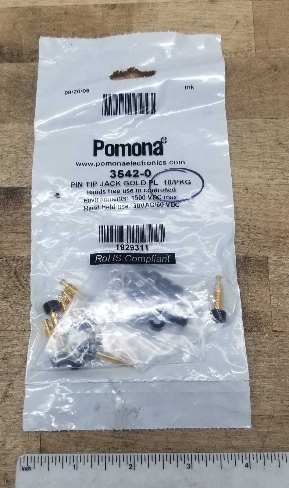 Pomona 3542-0 Test Plugs & Test Jacks PIN TIP JACK GOLD PL 10/PKG BLACK 1929311