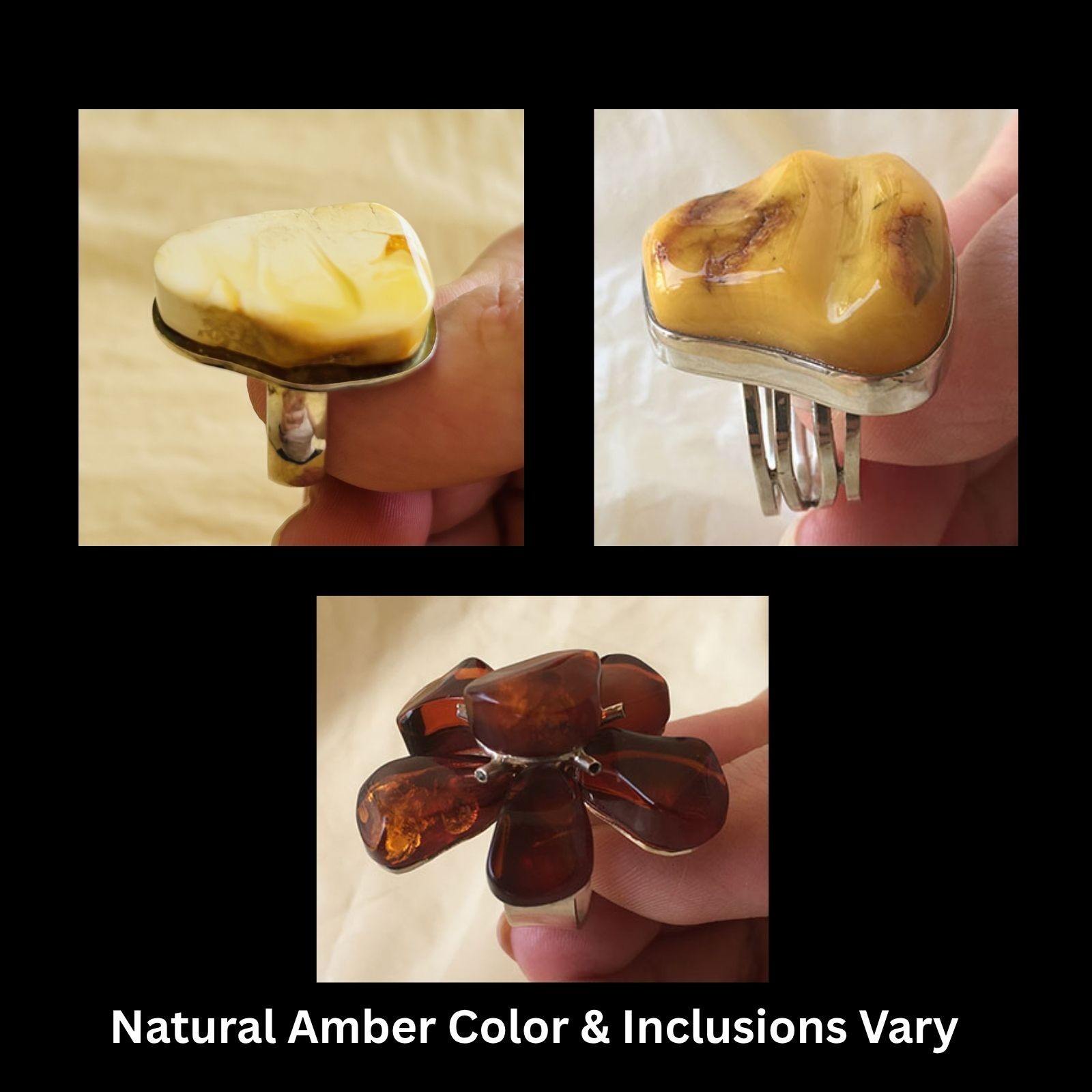 BALTIC BUTTERSCOTCH or HONEY AMBER STERLING SILVER HANDMADE DESIGNER MODERN RING