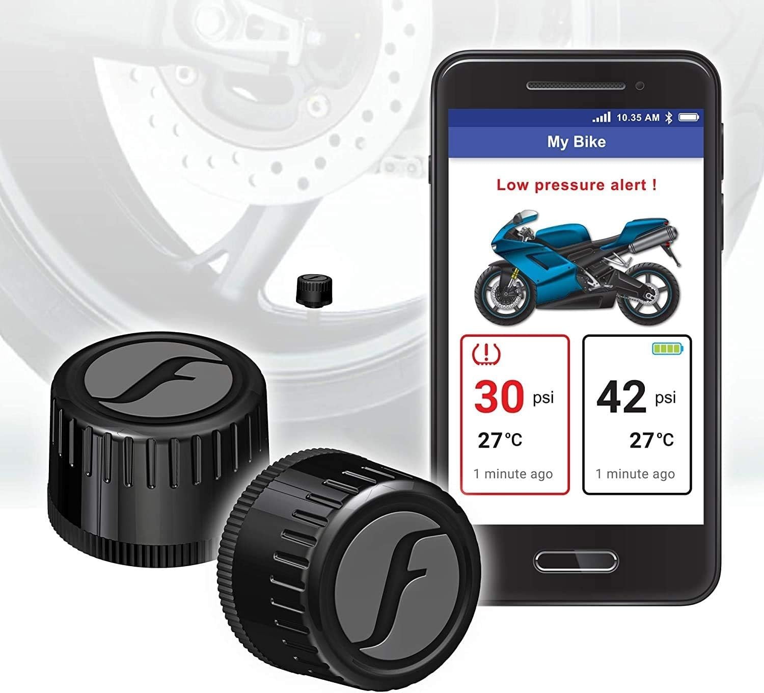 FOBO Bike 2 Smart Tire Pressure Monitoring System for Motorcycles -  Black
