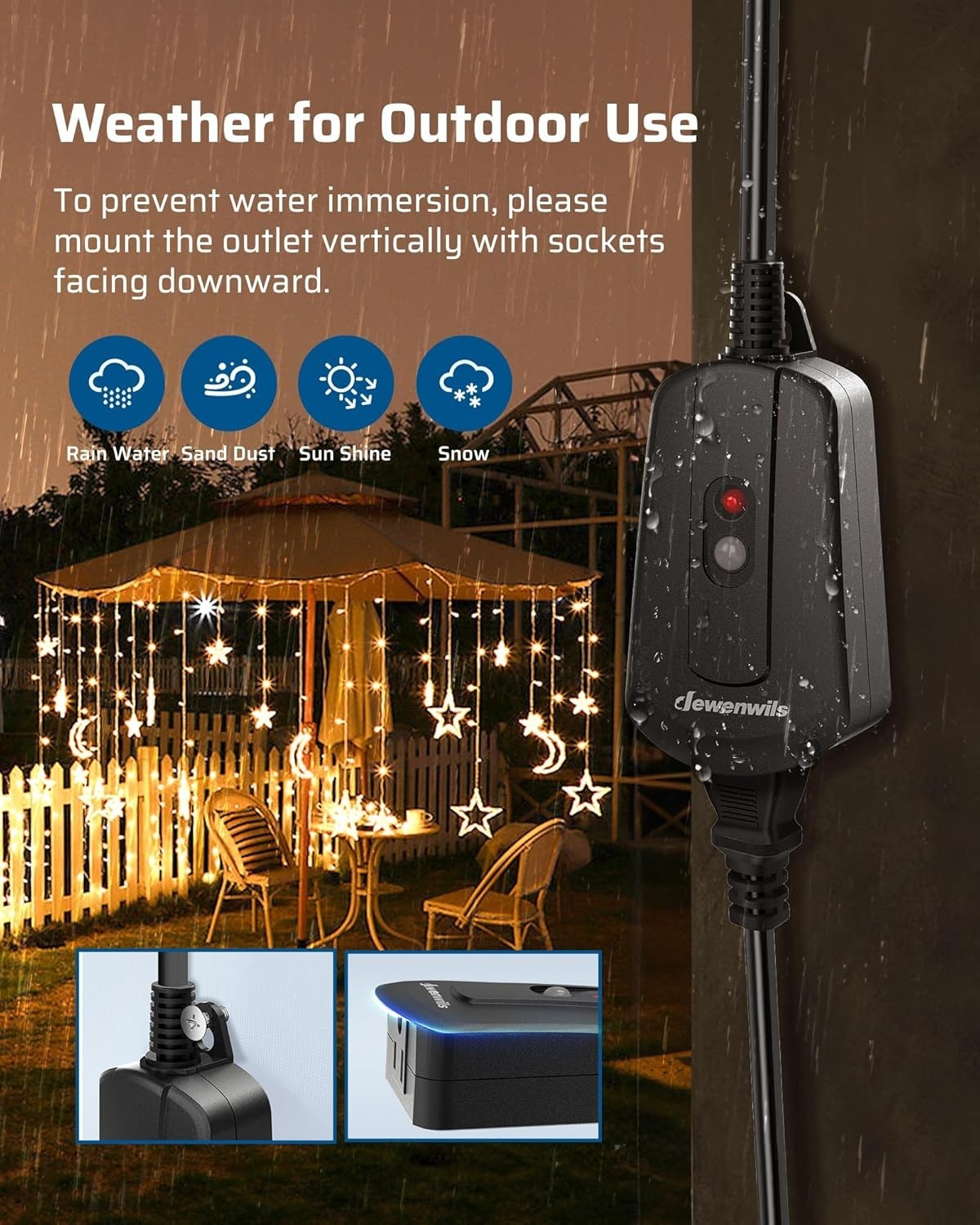 Outdoor Wireless Light Switch – 15 Amp Remote Control Outlet with 100ft Range