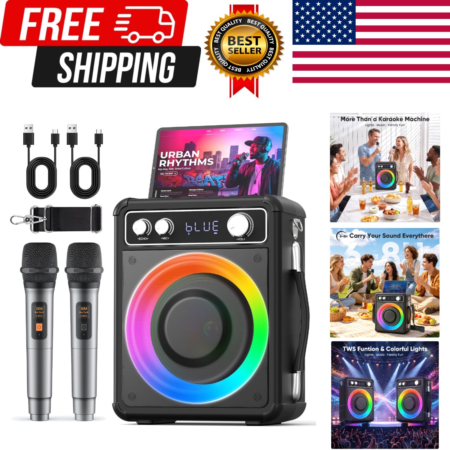 Karaoke Machine, Bluetooth Speaker with 2 Wireless Mics for Adults | 2026 Por...
