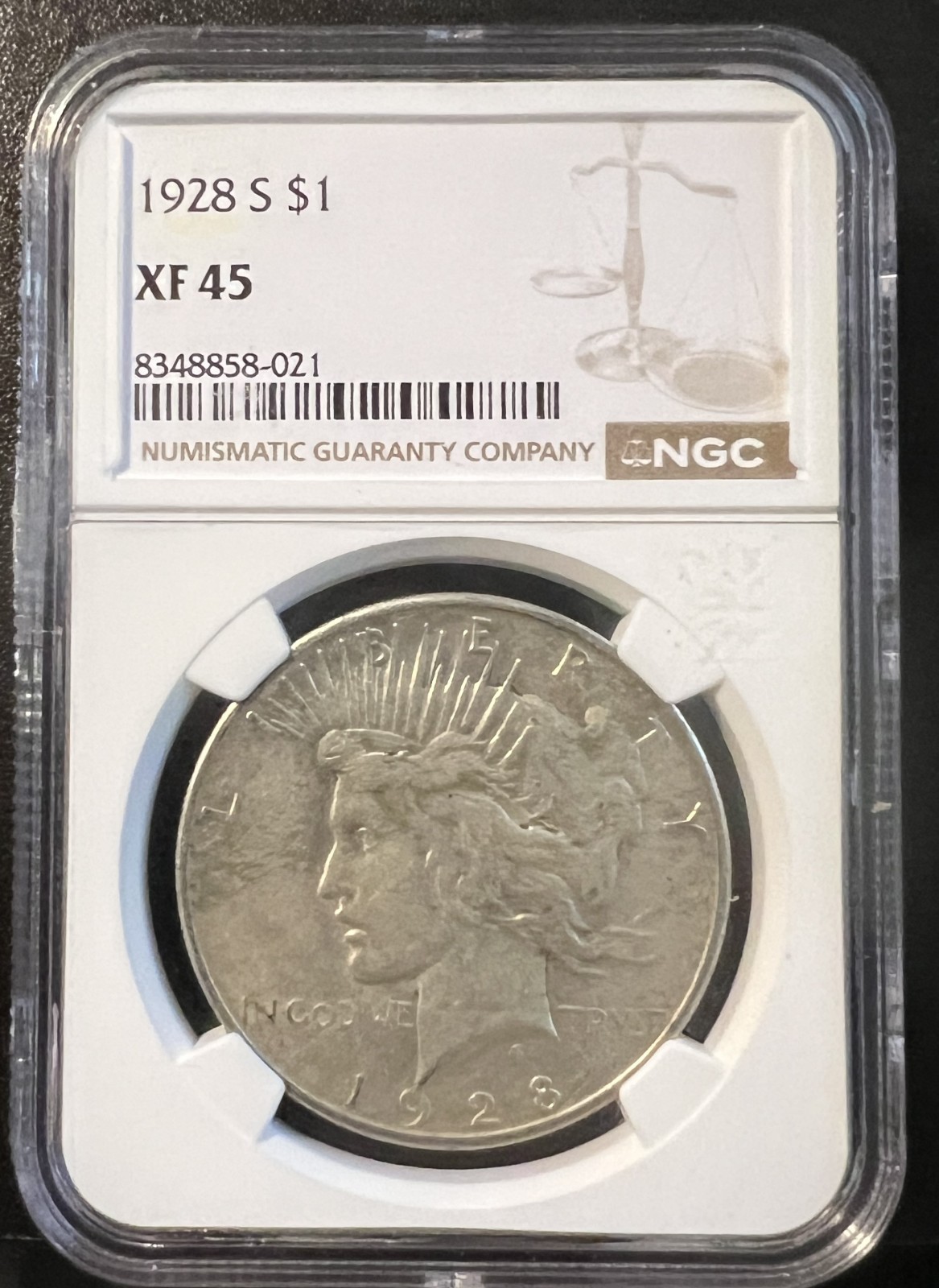 1928-S PEACE SILVER DOLLAR NGC XF 45  ACTUAL COIN H697