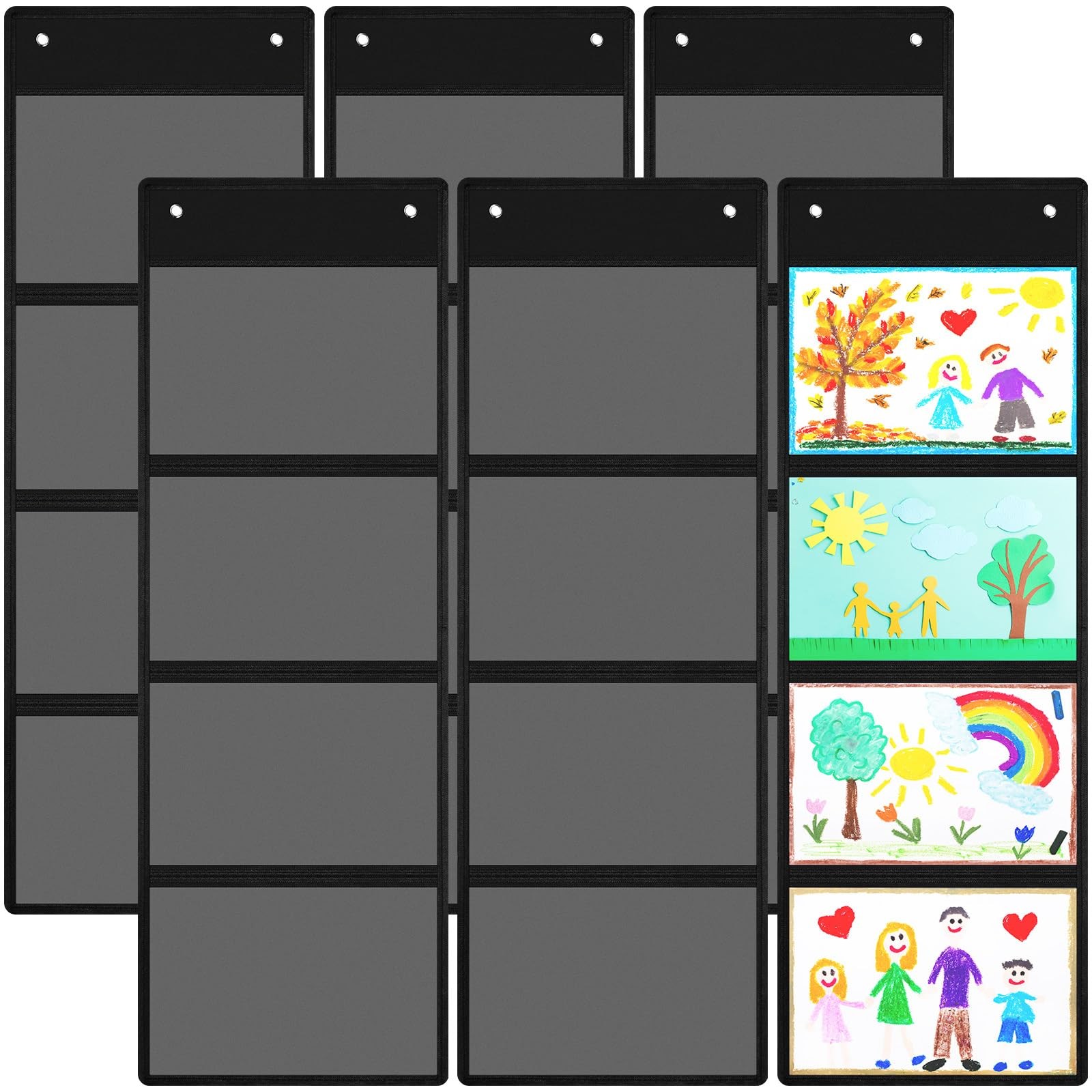 6 PCS Storage Pocket Chart Classroom 37.4x13 Inch 4 Pockets Hanging Wall File